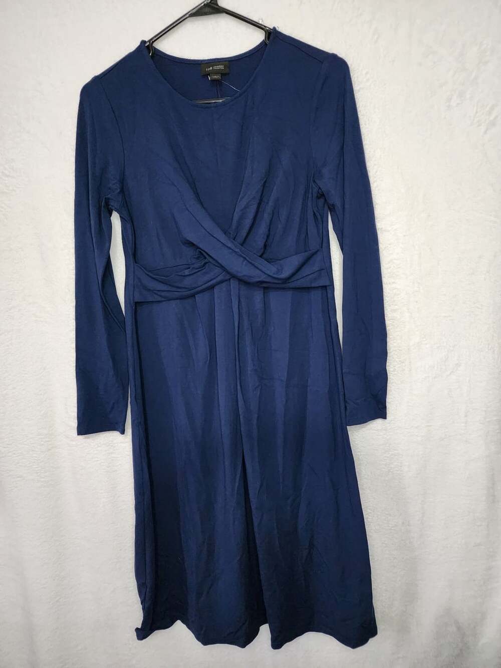 J.Jill Wearever Twist Front Dress XS Petite Blue Long Sleeve Midi